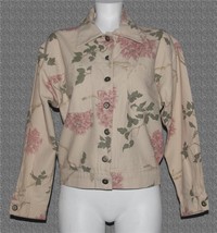 VTG A.K.A. Authentic Pastel Shabby Floral Tan 2-Pkt Button Jacket Wm&#39;s M/L - $26.99