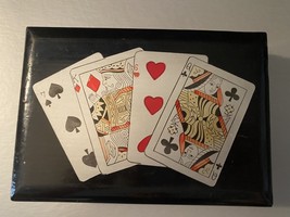 Vintage Black Enameled Card Box With Playing Cards - £19.64 GBP