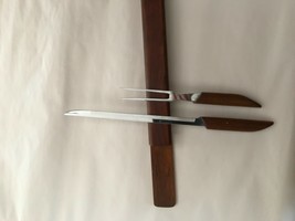 Vintage Mid Century Teak Shur Edge Gourmet Knife &amp; Fork Carving Set - £19.57 GBP