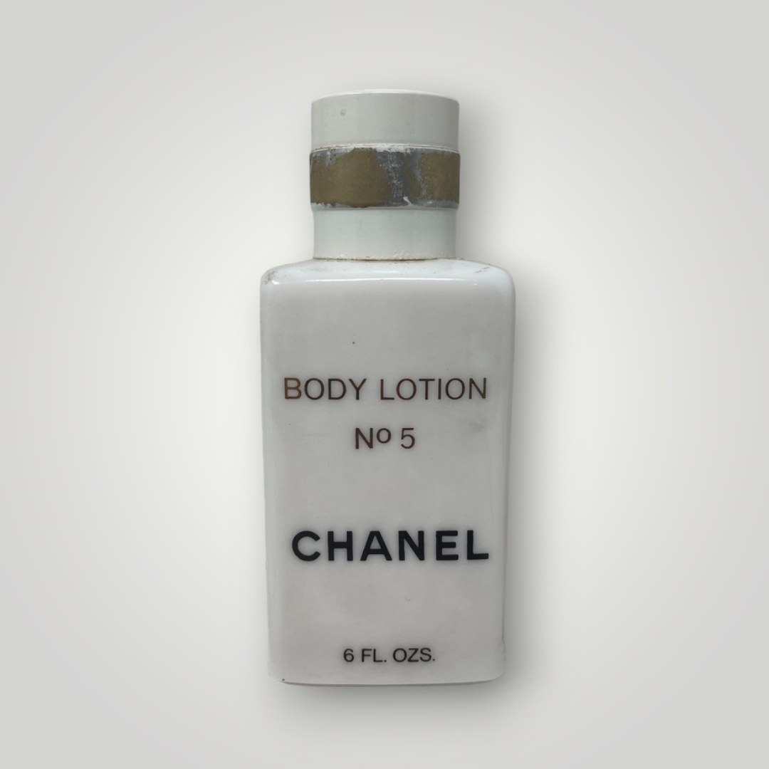 Vintage 1970s Chanel Body Lotion NO 5 Nearly Empty 6oz Milk Glass Jar Collectibl - $43.54