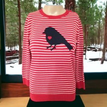 Talbots Bird Print Sweater XS Red White Striped Button Shoulder Nautical Preppy - £22.18 GBP