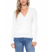 ELODIE Faux Wrap Surplice Sweater Ribbed V Neck Knit top White SZ M NEW - $23.20