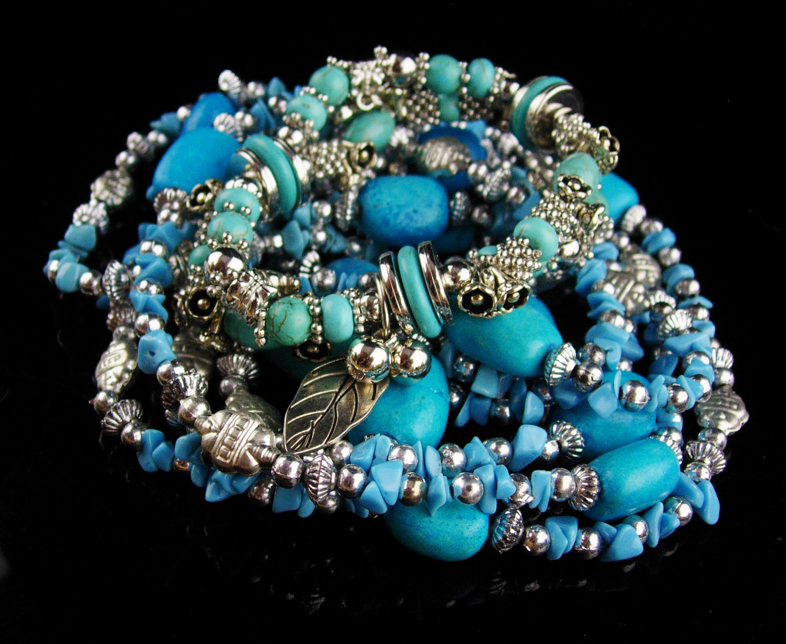 Primary image for Boho Turquoise Necklace set - 4 bracelets - hippie jewelry - gypsy bracelet lot 