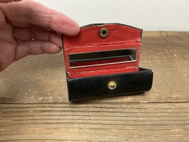 Vintage Black Leather Lipstick Case Red Felt Interior with Mirror - $281.78 MXN