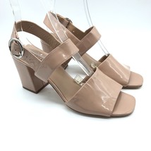 Via Spiga Sandals Block Heel Ankle Strap Patent Leather Square Toe Beige 9 - £19.18 GBP