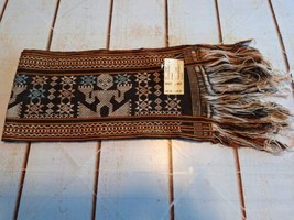 Vintage Handmade Indonesian Kushadi Scarf Black/Brown Fringed 100% Cotton  - $18.80
