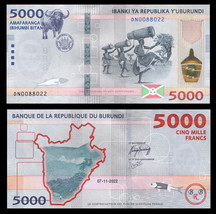 Burundi P-NEW, 5000 Francs, cape buffalo, dancers, see security features... - $6.22