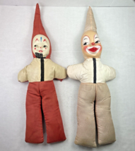 Vintage Carnival Prize Plush Clowns 1940s Plastic Face 25&quot; Stuffed Creepy Dolls - £31.15 GBP