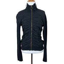 XCVI Shirt Jacket Womens Medium Black Full Zip Ruched Stretch Solid Ligh... - $39.98