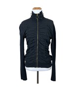 XCVI Shirt Jacket Womens Medium Black Full Zip Ruched Stretch Solid Ligh... - £31.91 GBP
