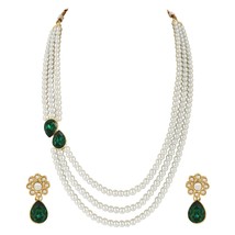 Gold Plated Traditional Stone Studded Pearl Choker Necklace Jewellery Set - £21.98 GBP