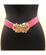 Vintage Pink Lizard Embossed Leather Belt Removable Gold Metal Buckle ad... - $20.51 CAD