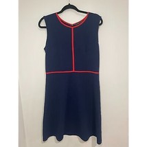 THML Womens Size L Nanette Textured Dress Navy Blue Orange Piping Date N... - $18.42