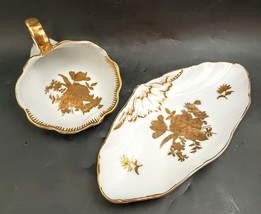 Charles Sadek Lot, Gilded Cornucopia &amp; Fan Dish, Post WW2 Mark MCM &amp; OBO - $58.00