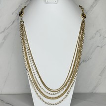Chico&#39;s Multi Strand Rhinestone Gold Tone Long Chain Link Necklace - £13.42 GBP