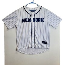 New York NYC Pin Stripe Large Base Ball Style Jersey Throw Back Jersey Used - £27.22 GBP