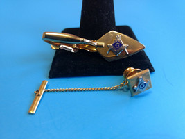 Men&#39;s Collectible Masonic Freemason Freemasonry Tie Tack And Tie Clip - £31.84 GBP