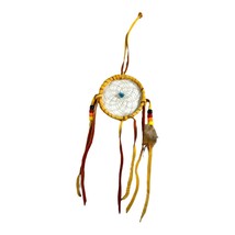 Handcrafted Dream Catcher Yellow Leather Wrap Beads &amp; Feathers - 3” 14&quot; ... - £13.95 GBP