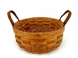 Longaberger Hand-Woven 10" Basket w/Natural Leather Strap Handles, Vintage 1987 - $29.35