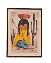 Vtg MCM  LITTLE PAPAGO GIRL DeGrazia Art Print Laminated on Wood Wall Pl... - $330.66 MXN