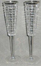 Set (2) Ralph Lauren Monaco Pattern Crystal 9 7/8&quot; 5 Oz Champagne Flutes - £55.66 GBP