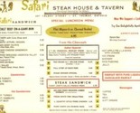 Safari Steak House Placemat Menu St Thomas Ontario Canada 1960&#39;s - $13.86