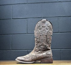 Roper Womens Sz 7 Square Toe Mid Calf Brown Cowgirl Boots Rhinestones Cross - $49.96