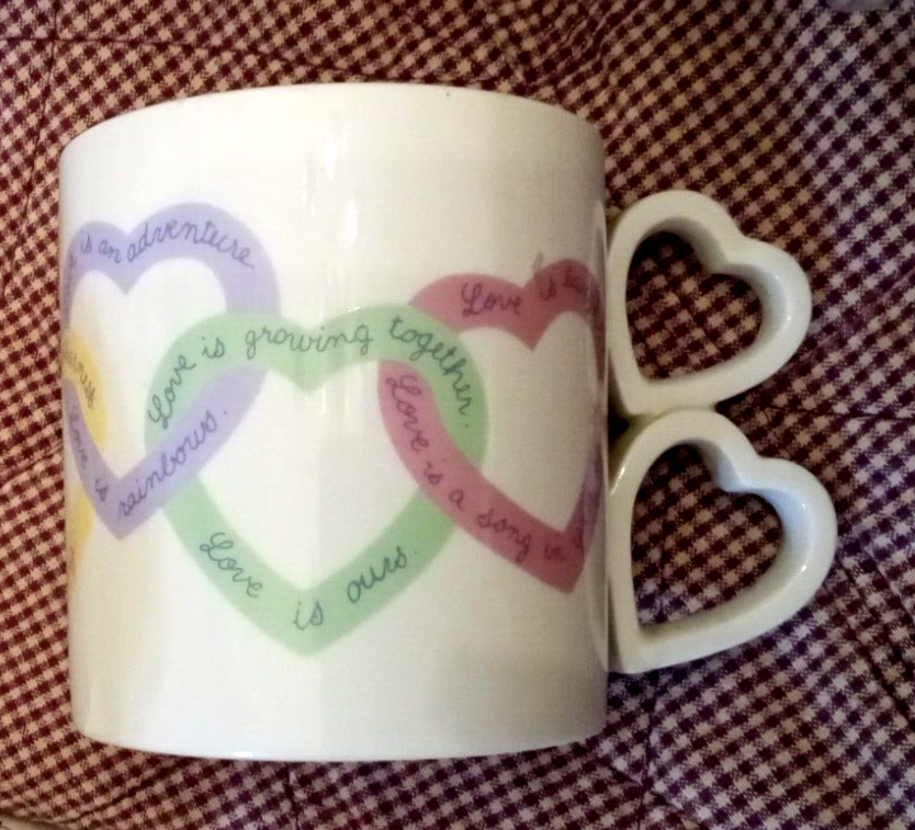 Avon The Love Is .. Coffee Mug Tea Cup Colorful Heart Chain Heart Shaped... - $14.78