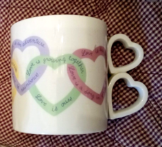 Avon The Love Is .. Coffee Mug Tea Cup Colorful Heart Chain Heart Shaped Handle - $14.78