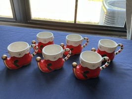 Vintage Set Of 6 Napcoware Japan Christmas Red Elf Santa Boot Mugs MCM - $2,054.16 MXN