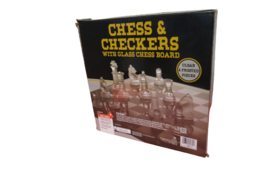  Cardinal Glass Chess Checkers Set with 9&quot; Glass Board Frosted &amp; Clear Pieces  - £16.28 GBP