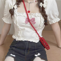 White Casual Sweet Kawaii Female Blouse Ruffle Japanese ita Cute Shirts Women Bu - £46.85 GBP