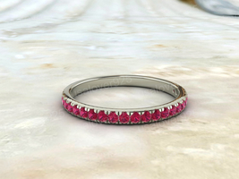 Natural Pink Ruby Gemstone Half Eternity Sterling Silver Women Band Ring Jewelry - £53.81 GBP