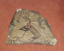 Modern Art Petroglyph Hieroglyph Primitive Stone Painting Hopi Kachina Kokopelli - £198.06 GBP