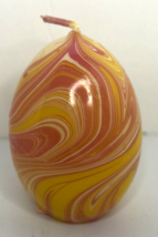 Vintage HSI Yellow and Pink Swirl Easter Egg Candle 2.5&quot; SKU H342 - £11.98 GBP