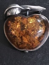 Antique Vintage Sterling Silver Baltic Amber Apple Brooch Pin Signed  925. 5/20 - £74.19 GBP