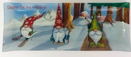 Christmas Gnome For The Holidays Glass Tray Platter Dish Prima Designs Snow - £43.60 GBP