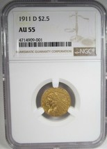 RARE 1911-D 2.50 Indian Gold Coin NGC Certified AU 55 AG877 - £3,574.26 GBP