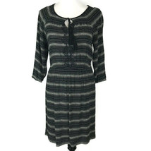 Ann Taylor Loft Dress Size Medium Black White Striped Lined Neck Tassel ... - £14.52 GBP
