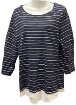 CHICO&#39;S Woman&#39;s Blue White Striped Long Sleeve Shirt Blouse - Size 2 - $19.92