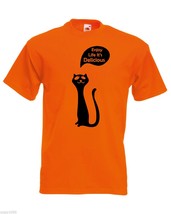 Mens T-Shirt Cute Happy Cat Quote Enjoy Life It&#39;s Delicious, Kitty Tshirt - £19.48 GBP