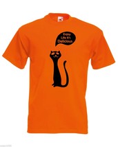 Mens T-Shirt Cute Happy Cat Quote Enjoy Life It&#39;s Delicious, Kitty Tshirt - £19.77 GBP