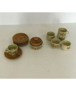 vintage colditz pottery small coffee cups and saucer set with sugar bowl  - $45.49