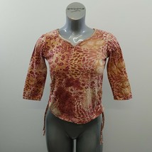 Caribbean Joe Women&#39;s 3/4 Sleeve Top Size Small Orange Print V Neck Shirt - £9.33 GBP