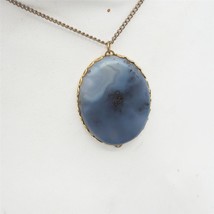 Statement Necklace Pendant Costume Jewelry Polished Stone Gold Tone - £27.40 GBP