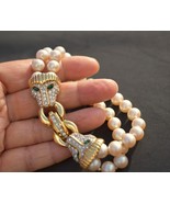 Givenchy Statement Rhinestone Lion Heads Double Strand Faux Pearl Bracel... - $535.01 CAD