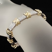 4.00 carat Diamond Knot Station 18k White &amp; Yellow Gold 2-Tone Bracelet 7.25&quot; - £4,387.08 GBP
