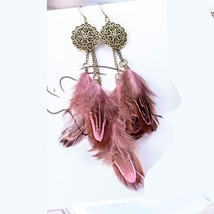 2021 Women&#39;s Exaggerated Pink Green Feather Earrings Bohemian Retro Ethnic Long  - £7.18 GBP
