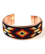 Czech Beaded Cuff Copper Bracelet with Black, Red Southwest Inspired Pat... - $272.16 MXN