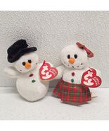 2008 Ty Jingle Beanies Snowmen Coolstina &amp; Coolston Ornaments Beanbag Mi... - $490.06 MXN